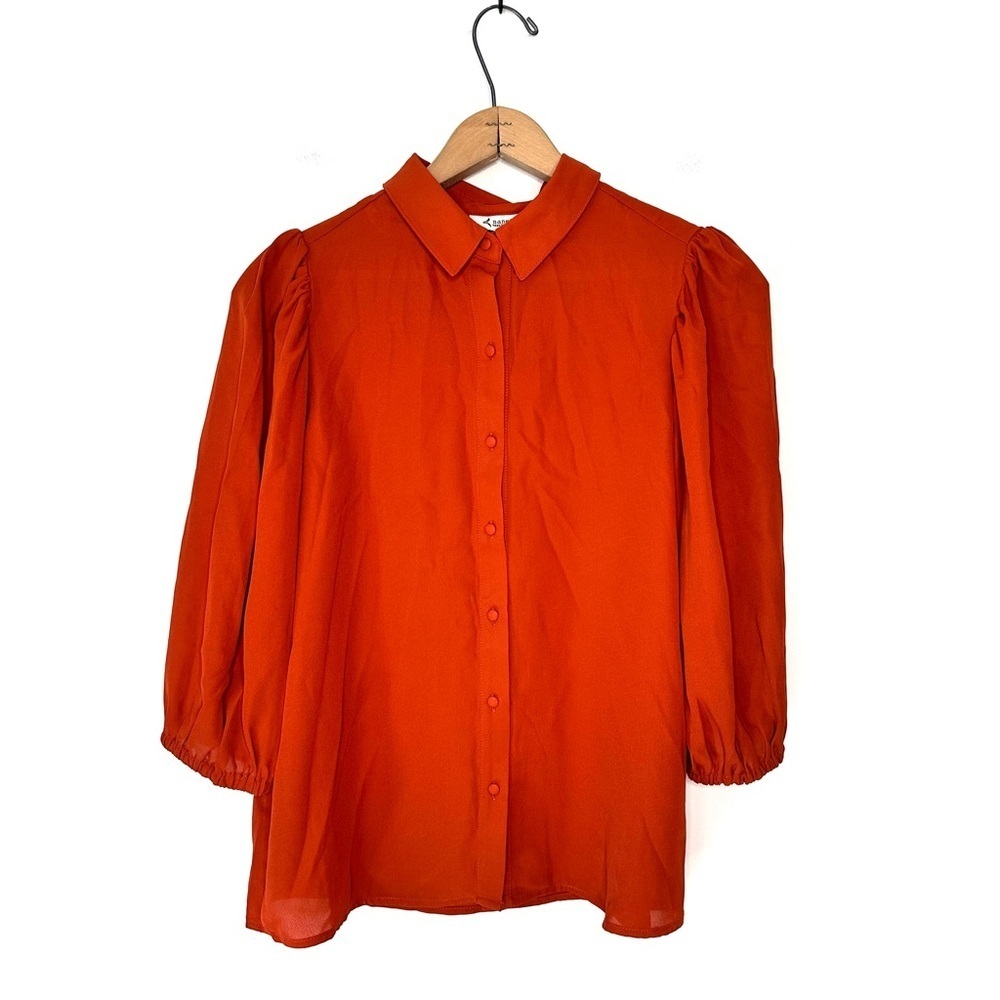 Nanette Lepore Orange Button Down Collared 3/4 Length Sleeves Blouse Size Small